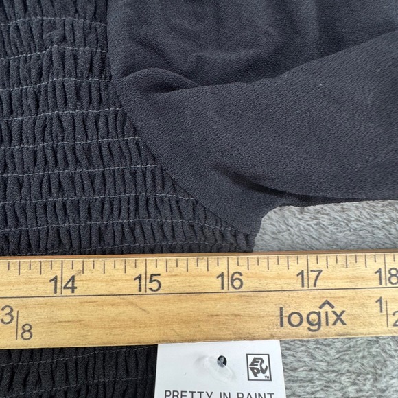 Pretty In Paint Black Smocked Square Neck Ruffle Peplum Long Sleeve Top Large - Picture 6 of 8